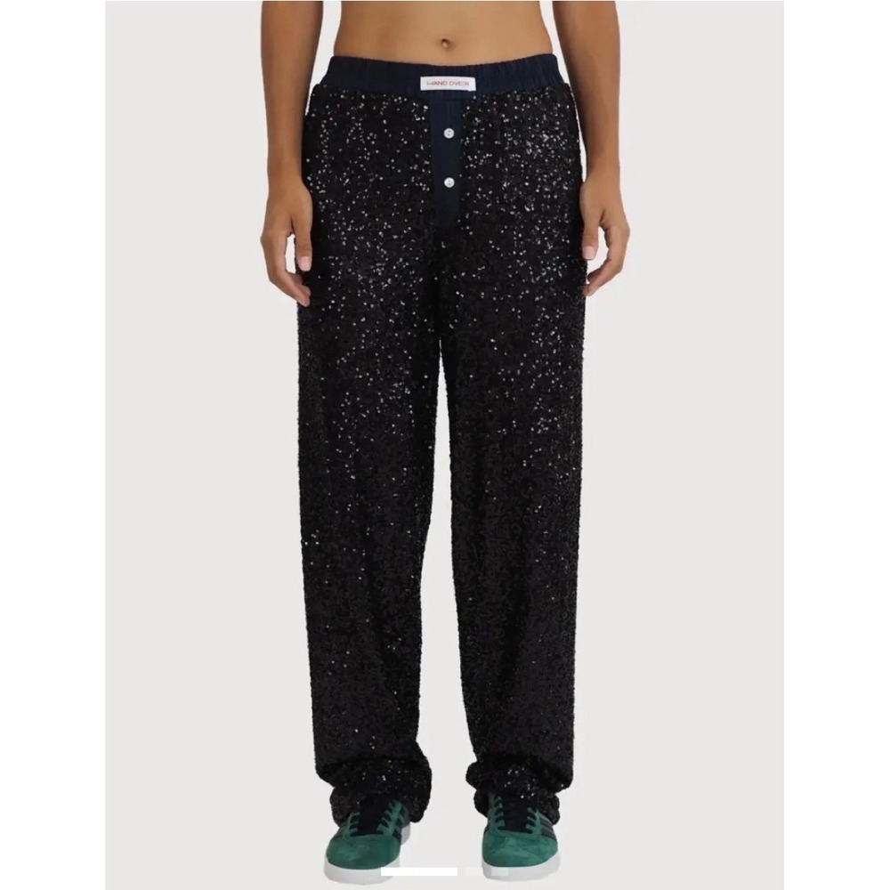 NEW Hand Over Cesar Long Black Sequin Pants Unisex Sparkly Loose Party Trousers